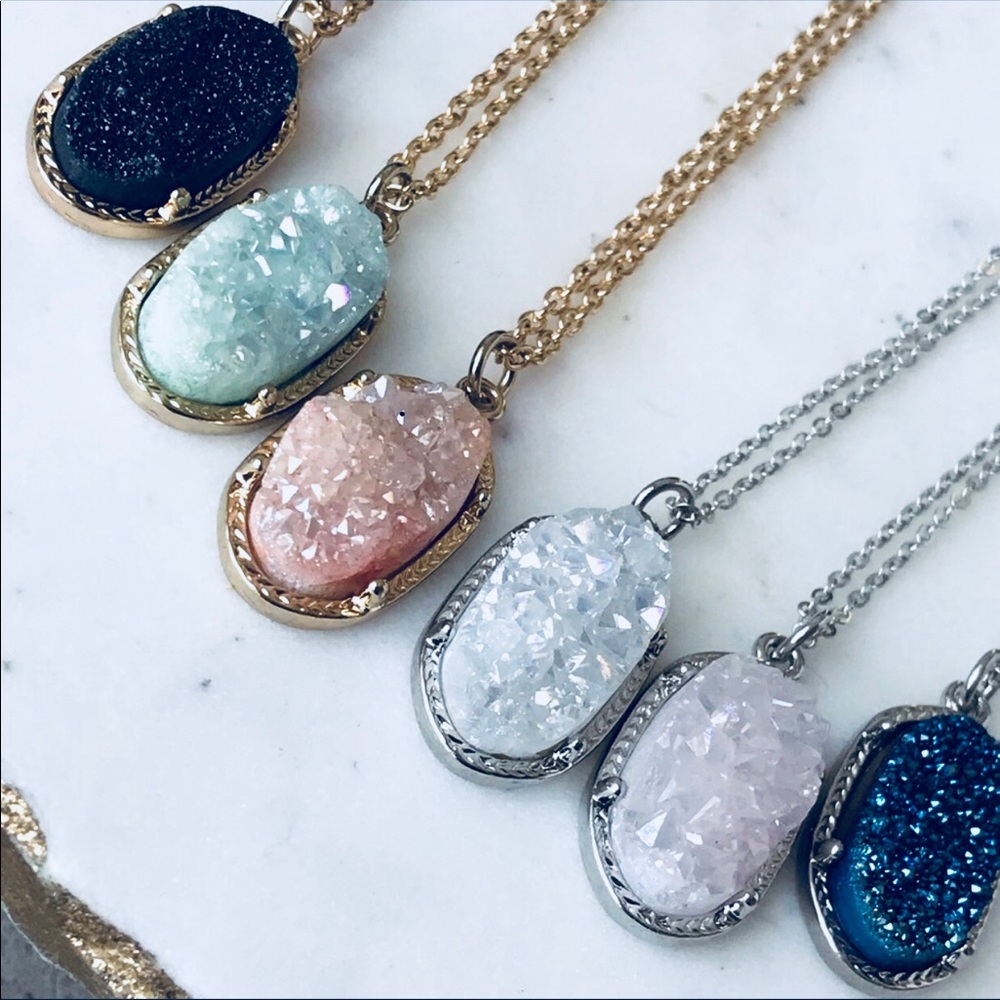 Natural Druzy designer style necklaces